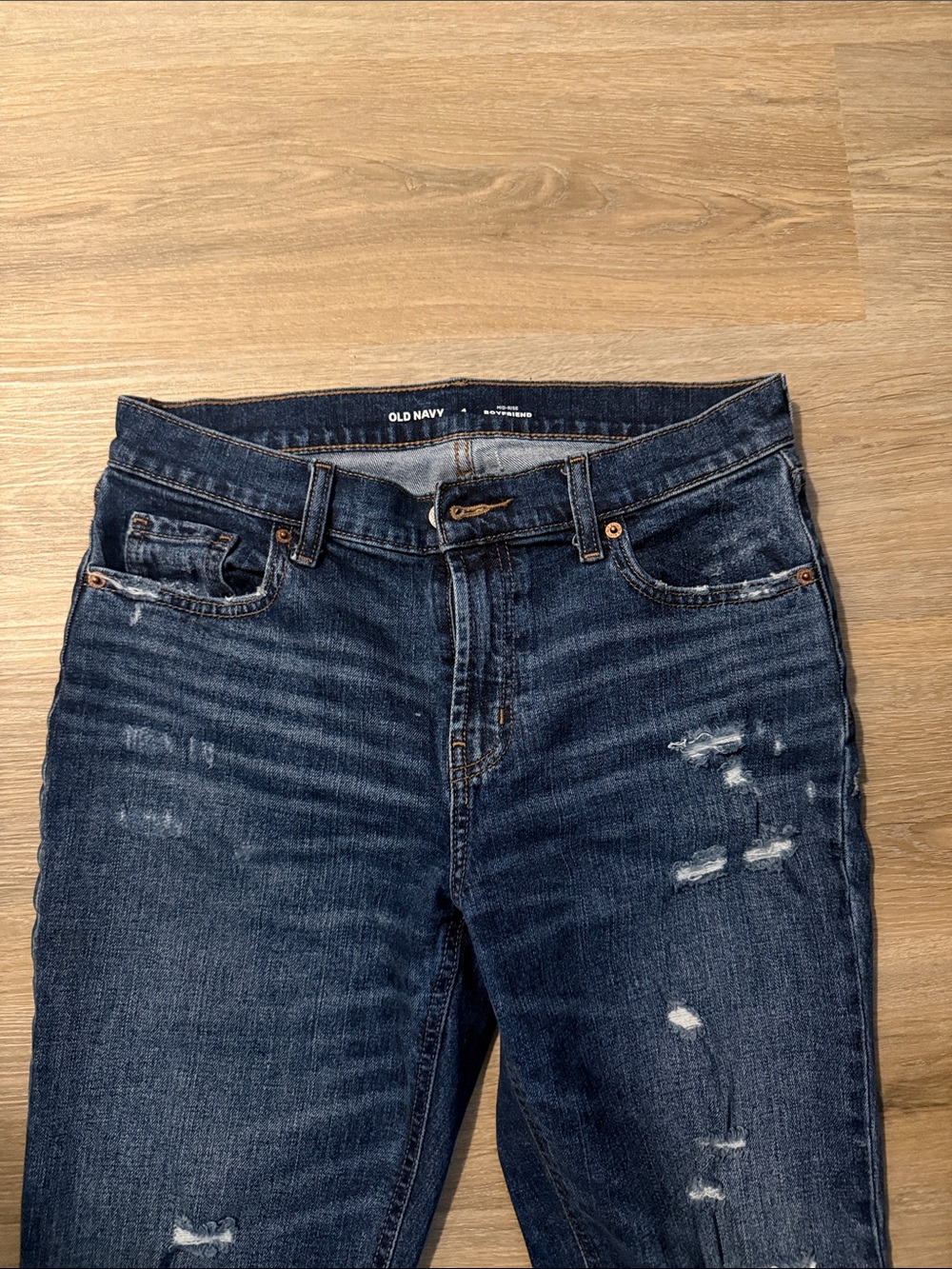 Old Navy Dark Blue Distressed Boyfriend Jeans